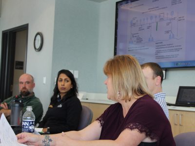 Cori Rose, right, senior project manager for the U.S. Army Corps of Engineers, explains issues considered by her agency when it reviews permit applications for commercial seaweed farms.