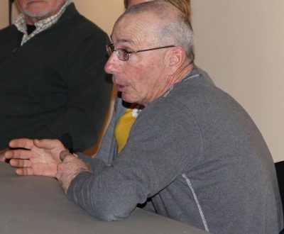 Steve Plant of Connecticut Cultured Oysters answers a question about shellfish aquaculture during a presentation at the La Grua Center in Stonington on Jan. 29.