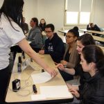 The Glastonbury High team prepares for the short-answer portion of the contest.