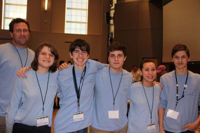 The winning team from Ledyard High School was comprised of (left to right): Coach David Bednarz; students Josephine Mitchell; Matt Blendermann; William Burns; Lauryn Lu; and Eric Banach.