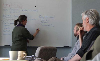 Juliana Barrett of CT Sea Grant leads a small-group discussion during the coastal ocean acidification workshop.