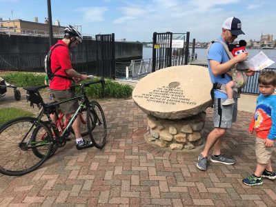 Some Quest participants arrived by hike and front pack carriers to Fort Griswold.