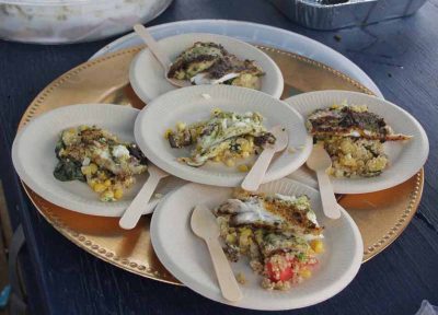 The scup fillets were served over a warm quinoa salad.