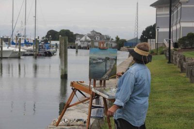 Shauna Shane of Storrs painted a scene of the Shennecossett Yacht Club and the docks at Avery Point.