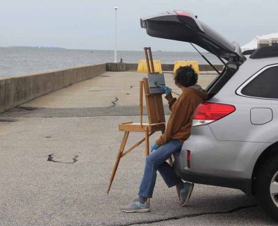 Dawn Tyler of Hebron, president of the Connecticut Plein Air Painters Society, painted from a spot next to the Rankin Lab.