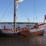 The Onrust approaches the dock at the Connecticut River Museum after taking a group of local youth for a sail.