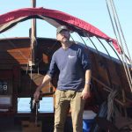 Onrust Captain Dan Thompson steered the ship from Essex to the I-95 highway bridge in Old Lyme.