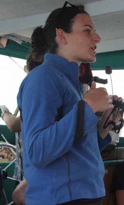Michelle Stephens of Greenwave talked about the company's kelp farm as the vessel motored past the site.