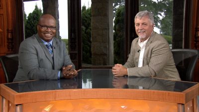 Connecticut Sea Grant Director Sylvain De Guise with Eric Clemons of Comcast during an interview for Comcast Newsmakers