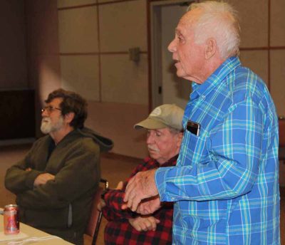 Allyn Brown, member of the Guilford Shellfish Commission, asks a question during the gathering.