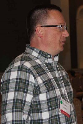 Markos Scheer, owner of Seagrove Kelp Co., and an oyster farmer in Alaska, makes a comment during one of the marketing work group meetings.