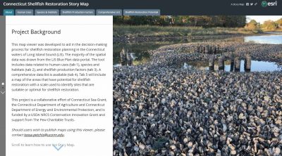 The Connecticut Shellfish Restoration Story Map was launched on April 26, 2021, to help aide in shellfish restoration planning.