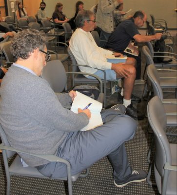 Seaweed farmers Jonathan McGee, left, D.J. Kind, center, and Mike Gordon were among those attending the workshop.