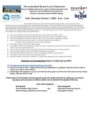 Flyer for Long Island Sound Mentor Teacher Workshop